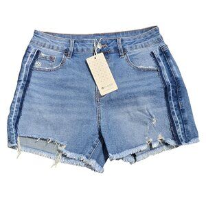 NWT | Evaless High-Rise Distressed Frayed Hem Blue Jean Shorts | Size 8